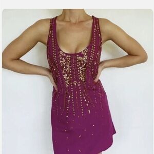 Free People Beaded Mini Dress in Vibrant Purple